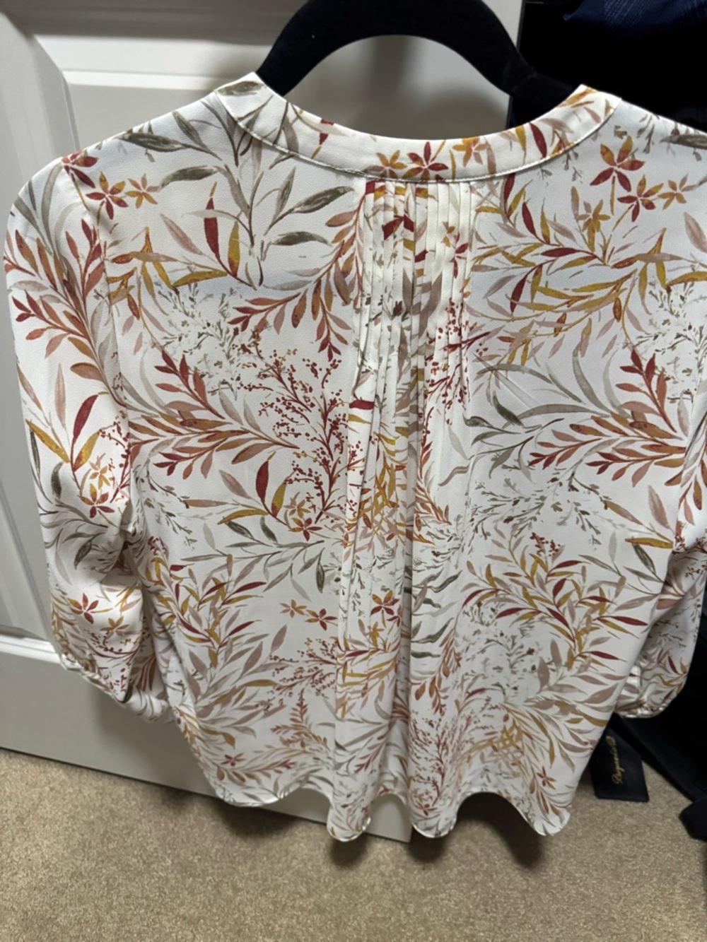 NYDJ Cream Floral Button-Front V-Neck Blouse with Rust & Mustard Accents - Picture 2 of 2